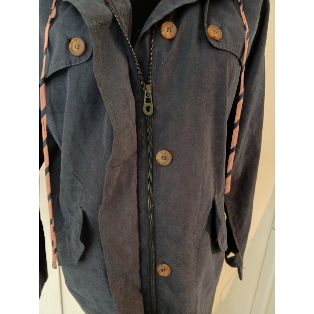 day to day blue pepper Navy Blue Hooded Anorak Jacket With Striped Lining Size S - Picture 5 of 5